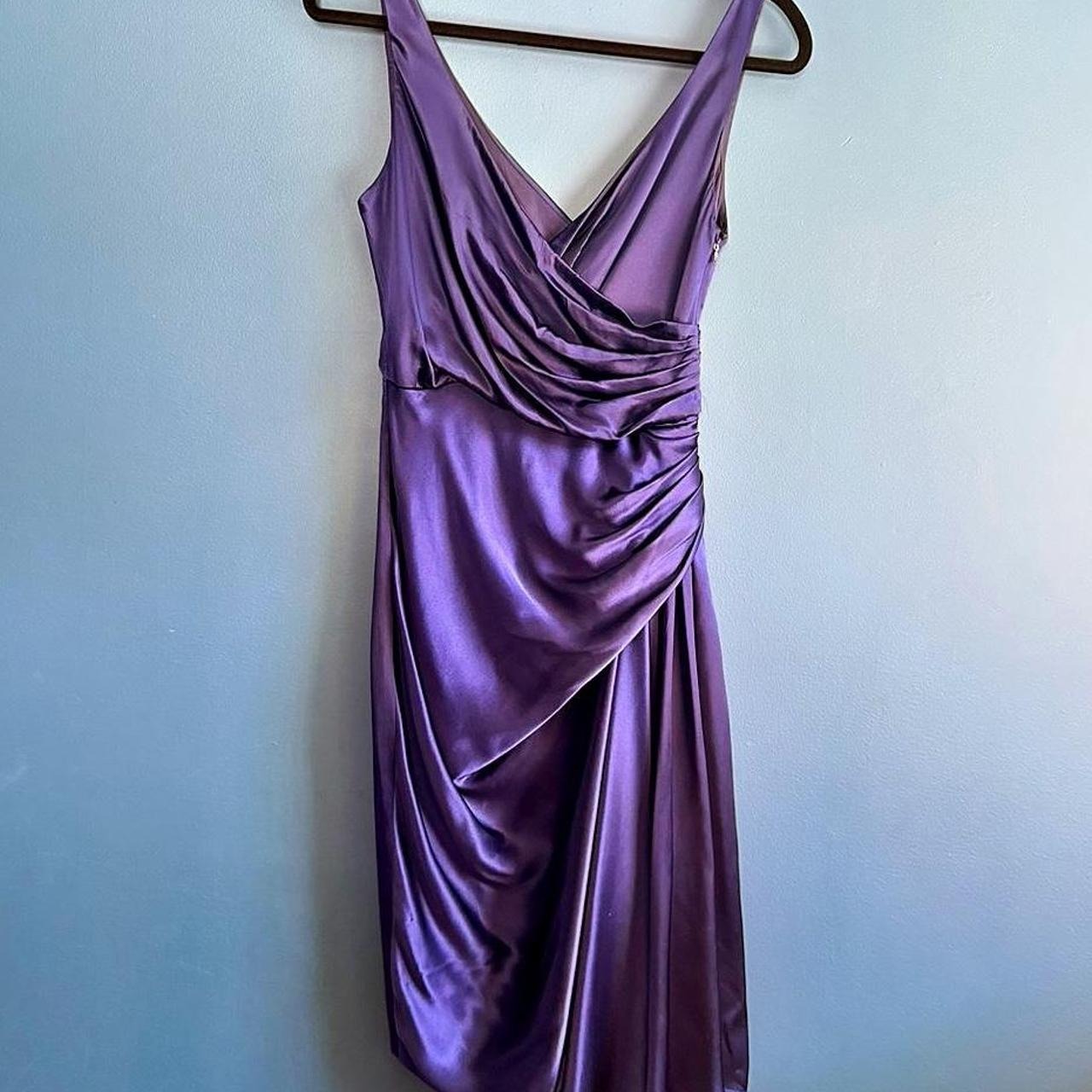 Maggy London 100% Silk Draped Dress Women's Size 4 Blue Pleated Retro Cocktail